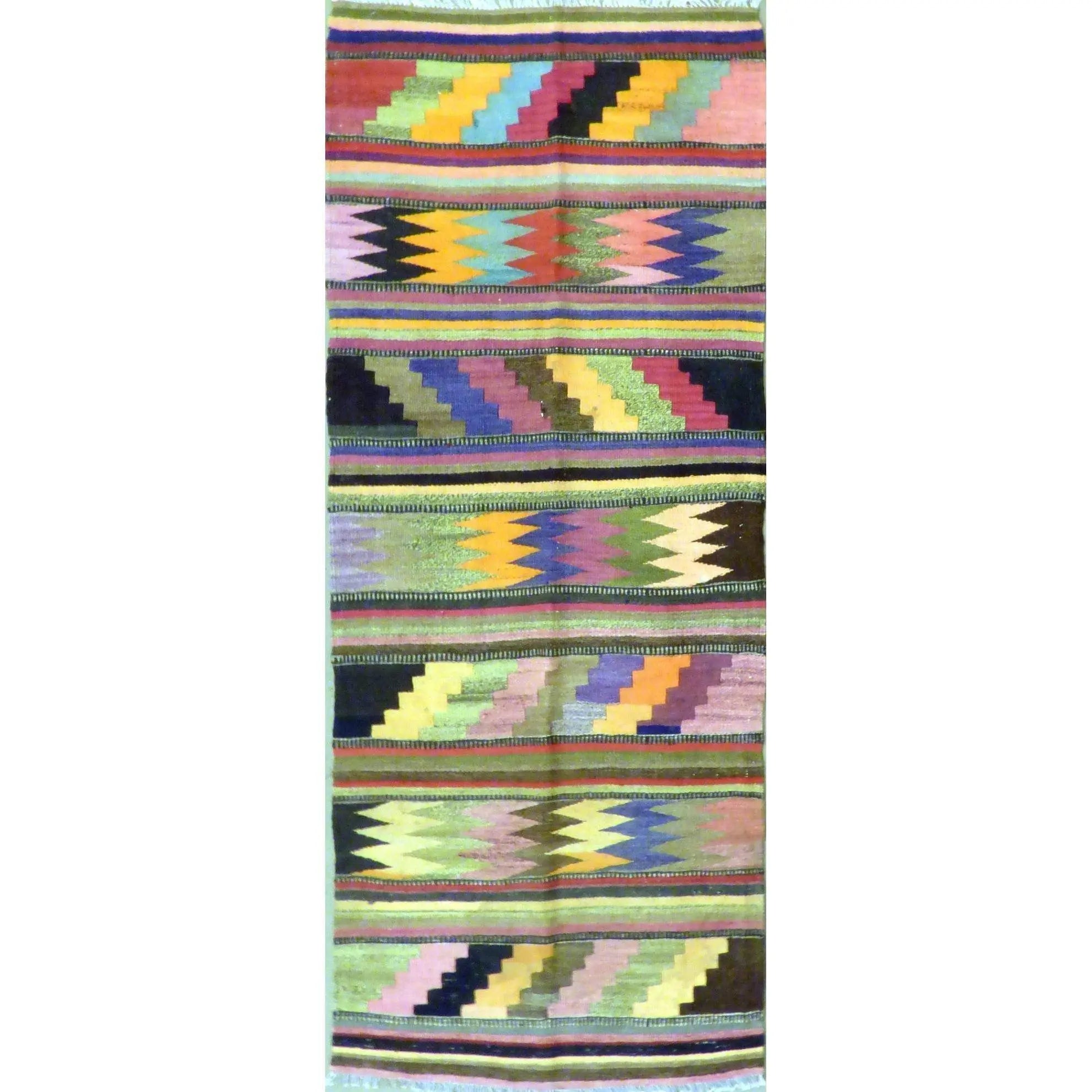 One Of The Kind Authentic Hand-Knotted Sanandaj Vintage Kilim 8'2" X 3'5"